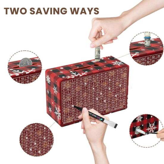 Рождественская деревянная копилка со счетчиком 500/800/1000/3000/5000/10000 долларов США Копилка Контейнер для монет и наличных Детям Взрослым Челлендж по накоплению денег Кейс Банка
