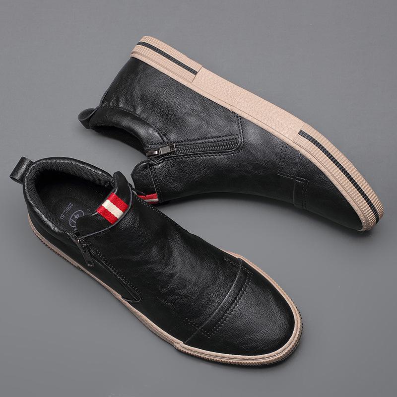 Fashion Slip On Men's Chelsea Boots Spring Fashion High-Top Sneaker Shoes British All-match Casual Leather Shoes Wear-Resistant Shoe