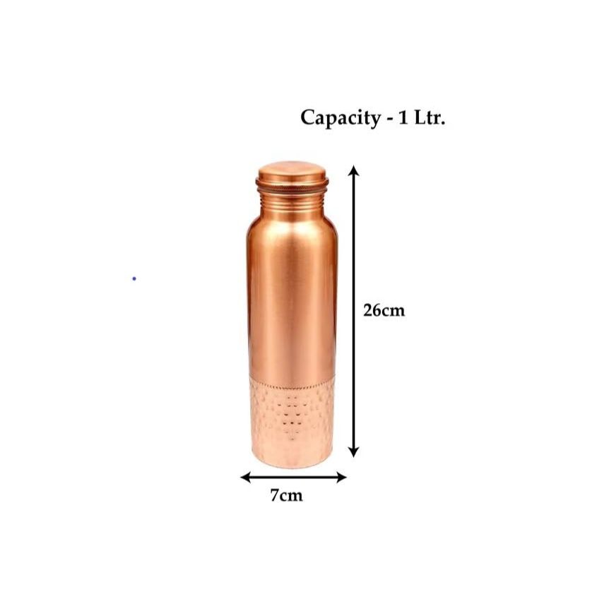 Copper Water Bottle with Leak Proof Protection, Ayurveda and Yoga Health Benefits. (Half Hammered Design,1000ml)