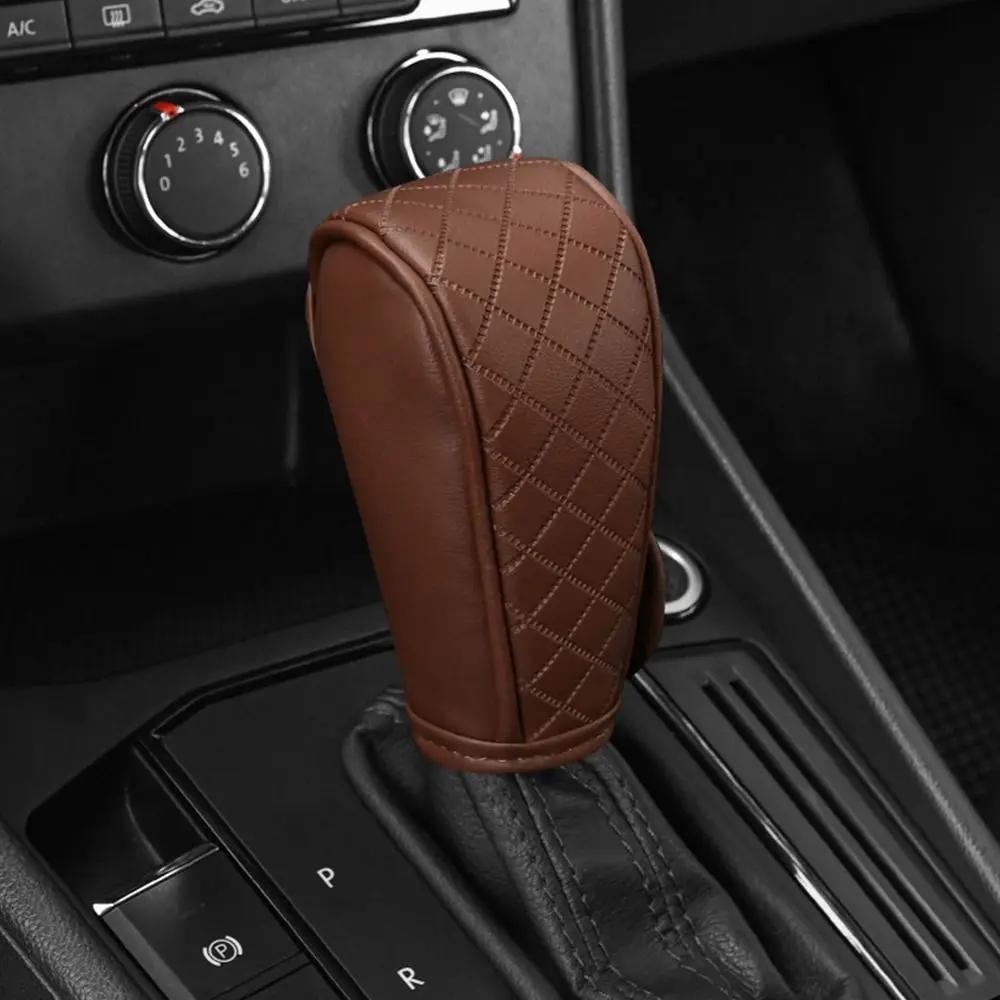Car Shift Handle Cover PU Leather Non-Slip Wear-resistant Shift Knob Decor Protective Cover Universal Car Interior Accessories