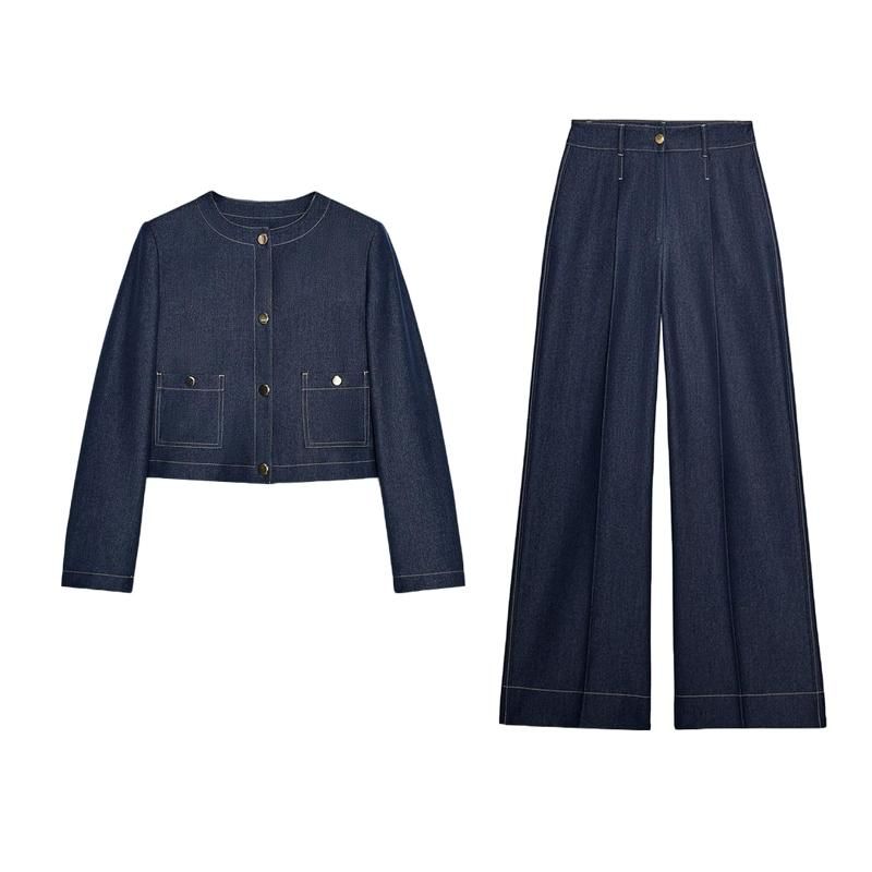 Spring New Women's Clothing High Waist Wide-Leg Pants 1478692 Contrast Color Seized String Decoration Short Coat 1478792