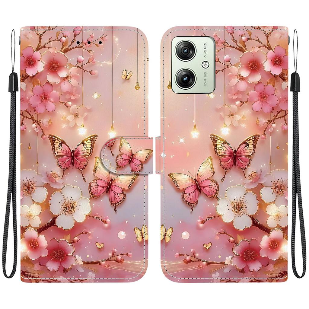 Чехол-книжка из искусственной кожи ручной работы для Motorola Moto G54, противоскользящая противоударная крышка с ремешком на запястье и дизайном в виде сердечка/розы/кошки