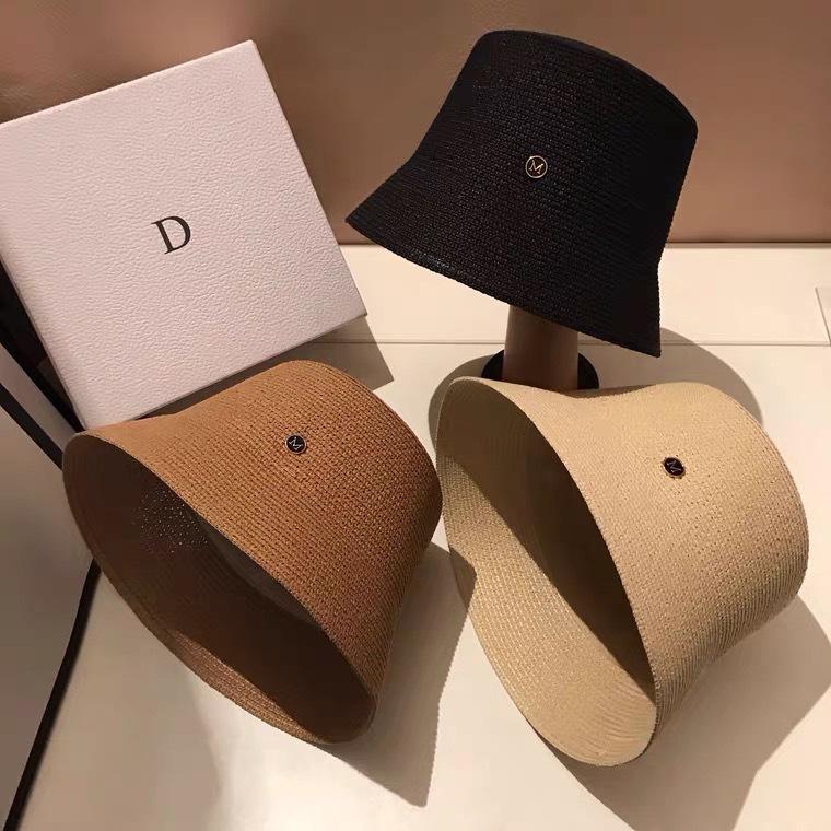 Summer new casual versatile straw bucket hat high cold face cover sun hat outdoor outing basin hat