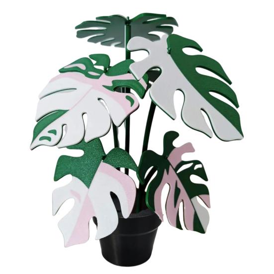 6Pcs 3D Printed Monstera Leaf Coaster Set Detachable Plant-Themed Drink Pads with Hidden Storage Pot Unique Home Decor Gift for Plant Lovers