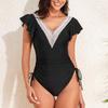 One Piece Bathing Suit For Women Deep V Neck Ruffles One Piece Bikini Backless Swimming Suit
