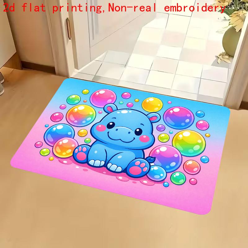 1pc, 2D Flat Printing, Cute Hippo River Bank Door Mat, Entrance Mat, Non-Slip And Machine Washable Polyester Carpet, Suitable for Home And Outdoor Dec