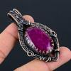 Lab-Created Ruby Gemstone Pure Copper Wire Wrapped Handmade Pendant Jewelry