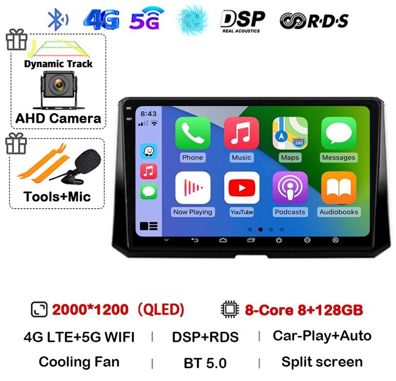 Android 14 Carplay Auto For Toyota Corolla 12 2019 2020 2021 2022 Car Radio Multimedia Player Stereo 4G Wifi GPS 360 Camera QLED