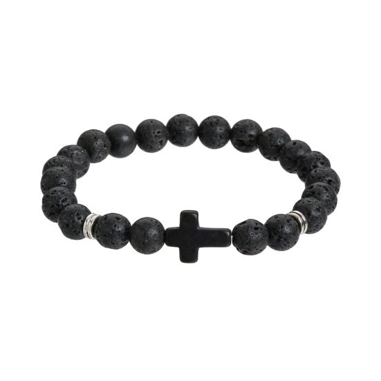Браслет-крест для мужчин и женщин, браслет-крест из бисера из камня, эластичный браслет из камня, религиозный браслет, ювелирные изделия, подарки для христиан