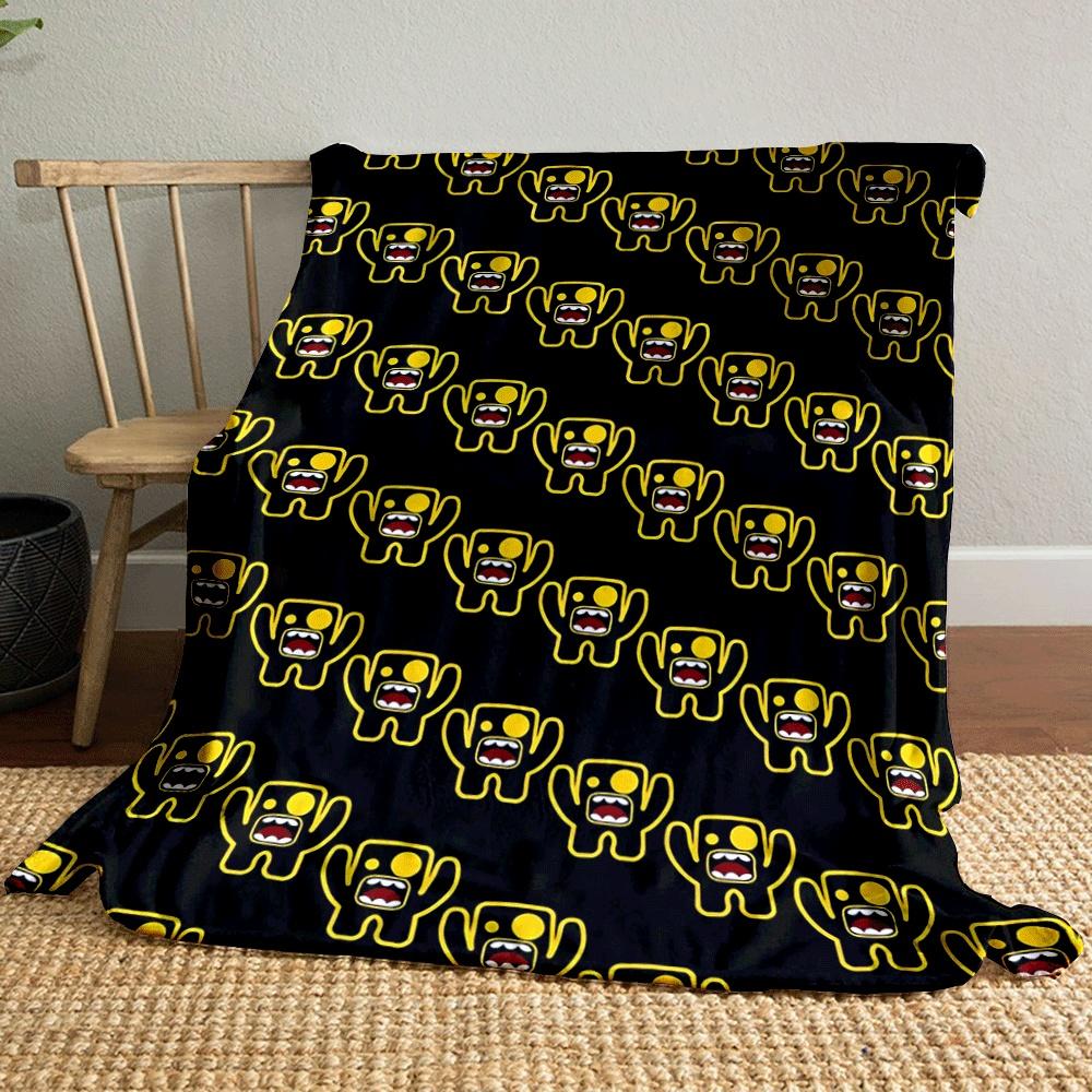 Yellow outlined monsters with open mouths repeating on black background. for all seasons blanket lunch break throw gift