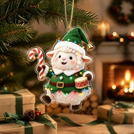 Christmas Tree Hanging Supplies Cute Animal Ornament, 2D Flat Sheep Dog Double-Sided Shaped Ornaments Acrylic Xmas Decoration for Lovers Colorful