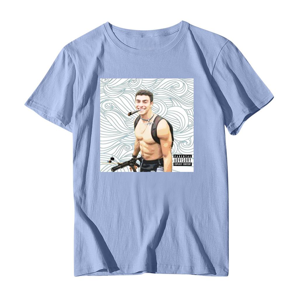 Унисекс Повседневный свободный принтованный свитер с круглым вырезом и коротким рукавом