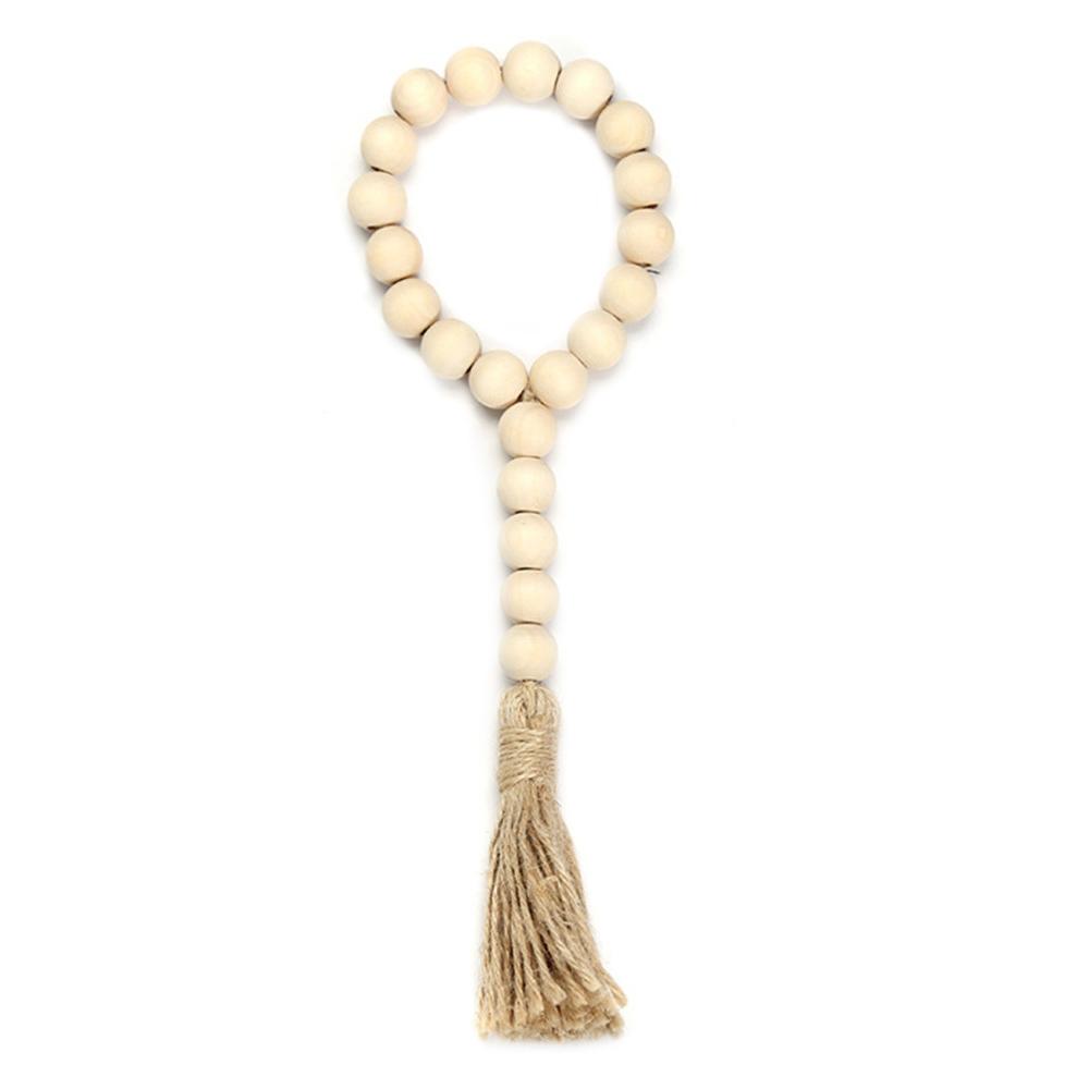 Decor Farmhouse Handmade Garland Wall Hanging Tassels String Wood Bead Garland With Jute Rustic