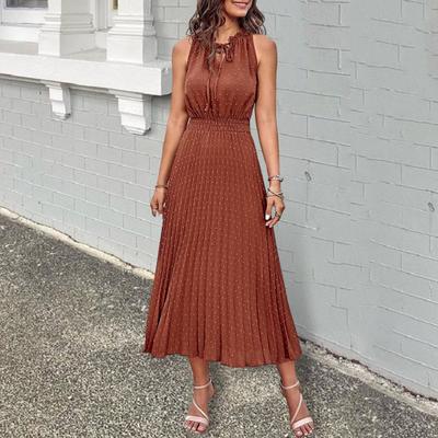 Женское бохо миди платье летнее с V-образным вырезом, на завязках, без рукавов, плиссированное платье-свинг, повседневное, летящее, А-силуэта, пляжный сарафан