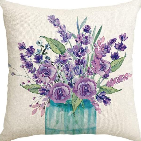 Растение и Цветок Льняная Наволочка Фиолетовая Лаванда С Принтом Подушка Чехол Наволочка Дом Диван