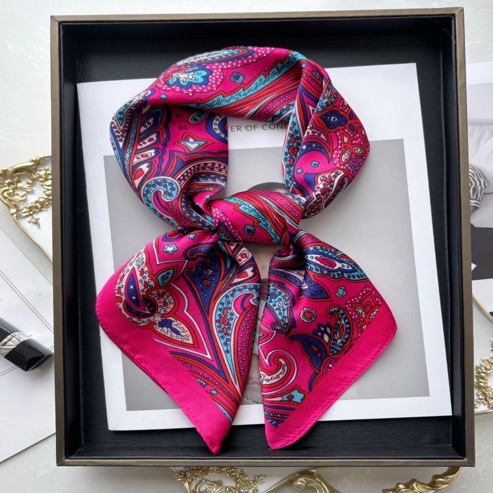 Luxury Print Imitation Silk Square Scarf Thin Hair Scarf Headband New Neck Tie Shawl Wraps Women