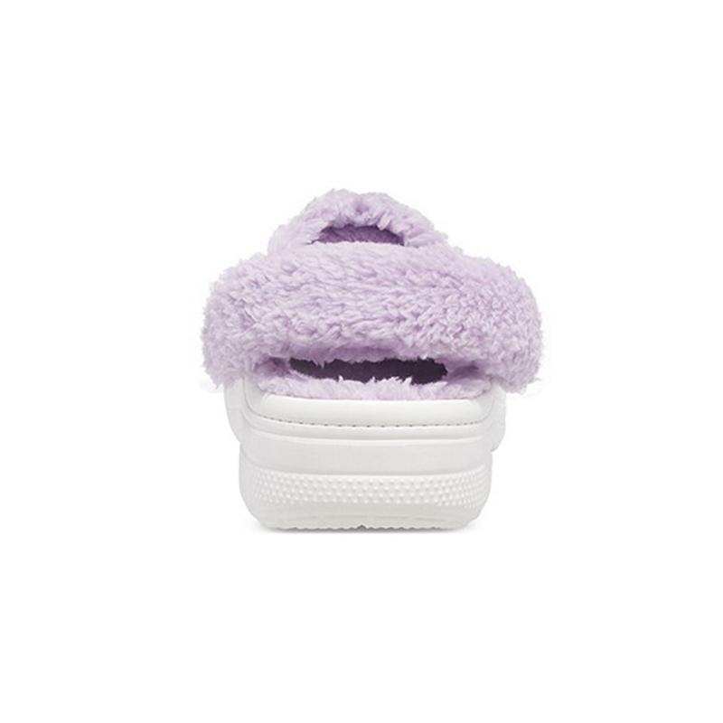 Crocs Классические сабо Baya с подкладкой и пушистым ремешком 'Белый лиловый' Унисекс (Плюшевая часть не снимается)