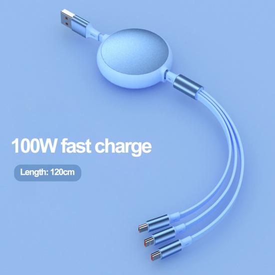 Кабель для передачи данных, 100 Вт, алюминиевый корпус, сверхбыстрая зарядка 3-в-1, растягивающийся кабель с низким энергопотреблением, кабель типа C/Micro USB/8-контактный