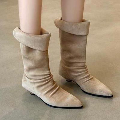 Модные женские ботинки с острым носком, замшевые модные туфли на каблуке, зимнее платье, роскошные дизайнерские ботинки 2025 новый тренд, элегантные ботильоны для женщин