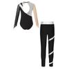 Girls Sparkle Rhinestone Performance Set Cutout Back Long Sleeve Leotard Elastic Waist Pants Dance Outfit