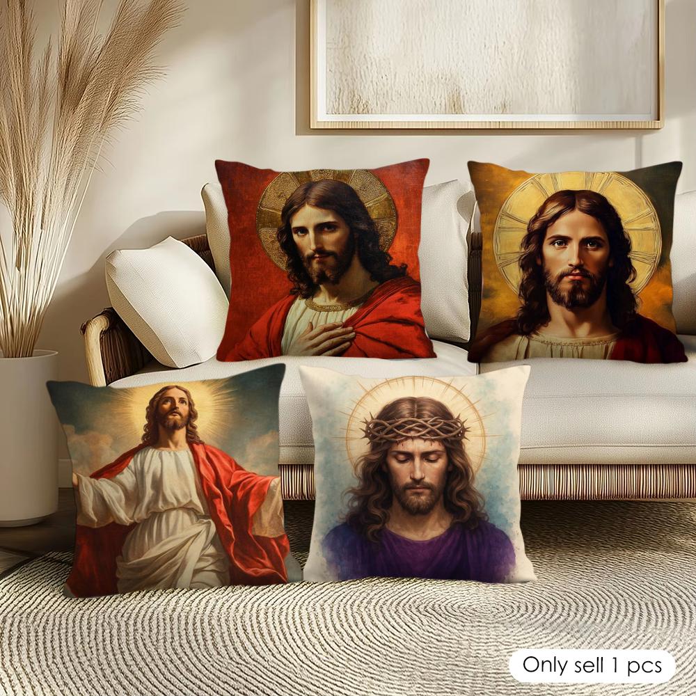 Jesus Christ Portrait Cushion Cover Pillowcase Ultra Soft Skin Friendly Fabric Cloud Like Comfort Concealed Zipper