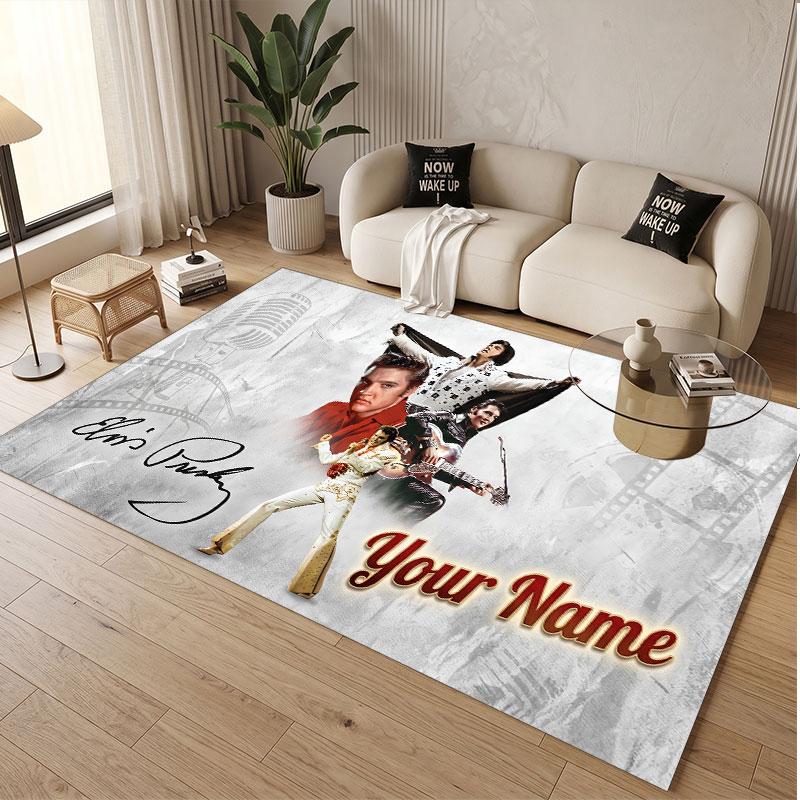 Custom Rug Elvis Presley Pattern Print Name Text Soft Non‑Slip Floor Carpet for Home Indoor Decoration