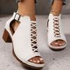 Roman Sandals Summer New Round Toe Open Toe Cutout Breathable Platform Non-slip Wear-resistant Block Heel Shoes