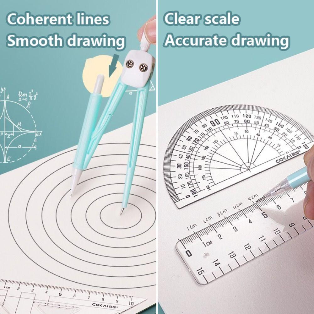 9PCS/Set Eraser Ruler Set Transparent Measuring Ruler Multi-Function Protractor School Office