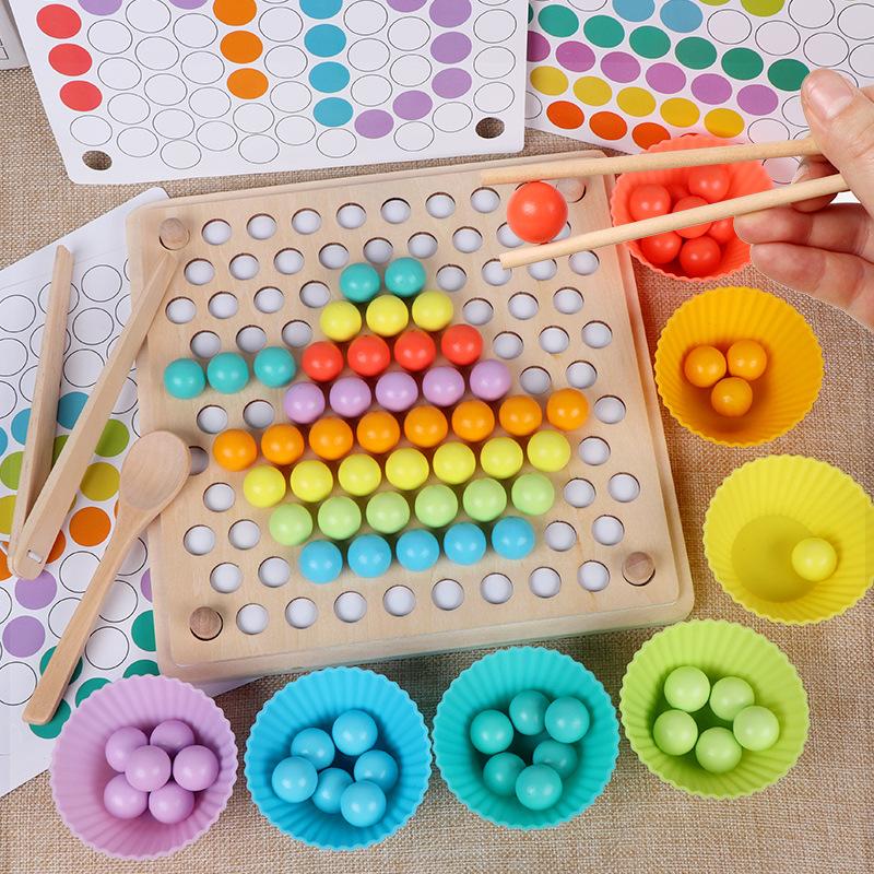 Wooden bead clipping game, bead clipping with chopsticks, educational toys, hand-eye coordination, concentration training, teaching aids, puzzles
