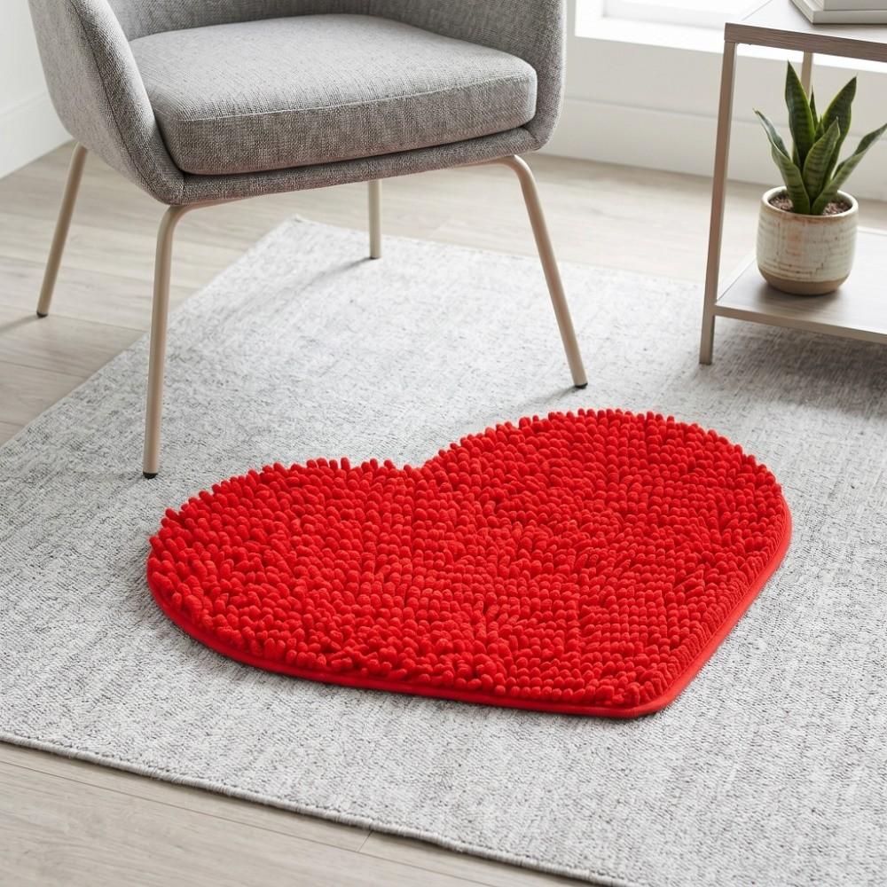 Chenille Red Heart Shaped Chenille Floor Mat Balcony Indoor Decorative Heart-shaped Carpet
