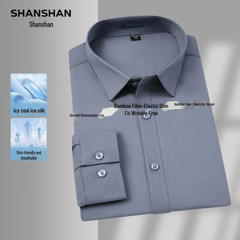 SHANSHAN Men's Stretch Long-Sleeve Button-Down Shirt