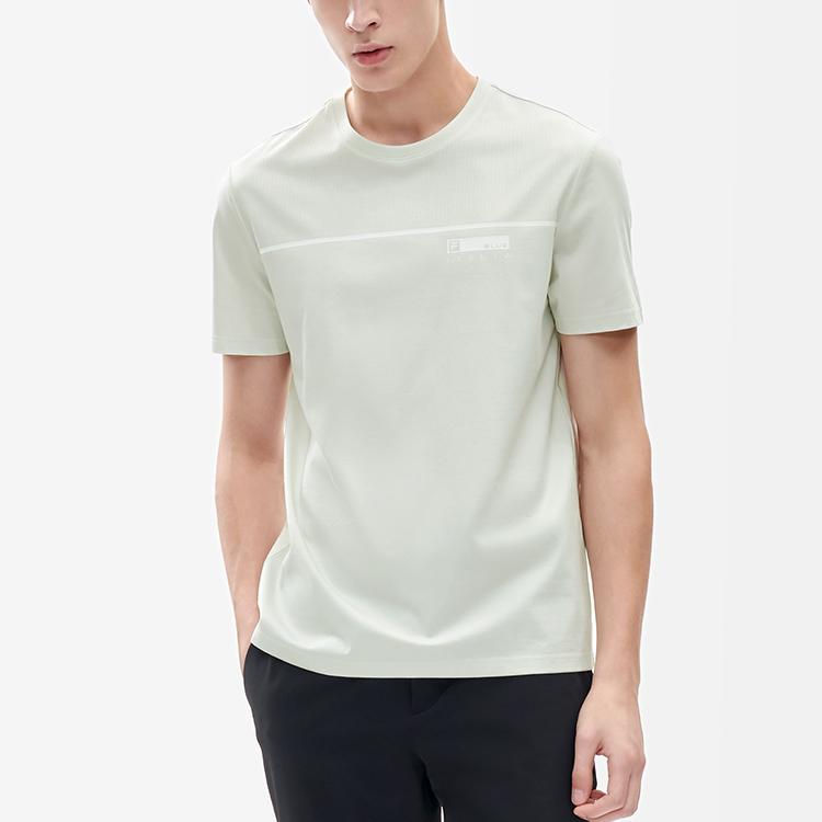 Fila Логотип Однотонный Приятный к коже Круглый вырез Повседневная Спортивная Вязаная Футболка с коротким рукавом Мужские футболки Молочно-белый F11M212105FIV