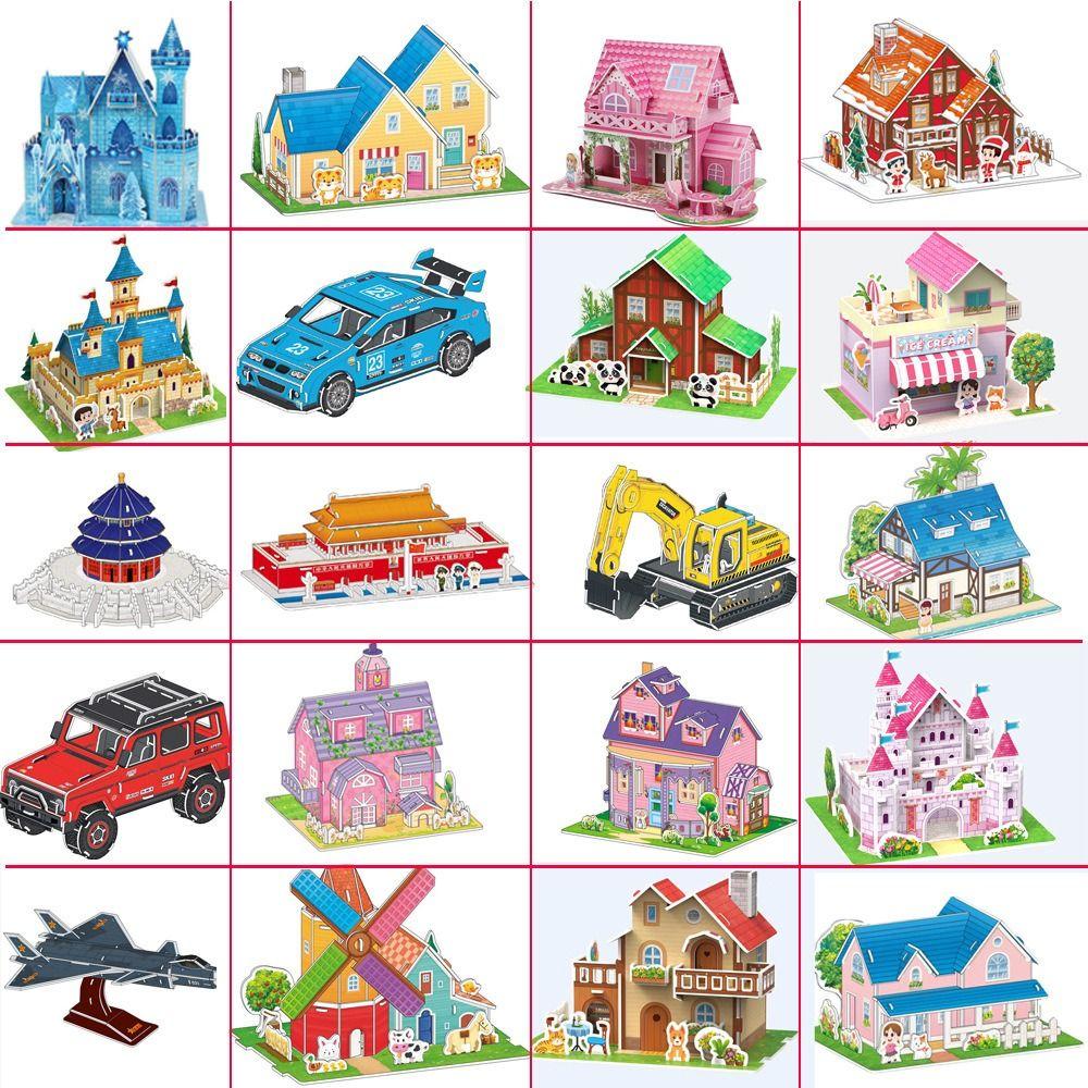 Cardboard 3D Castle Airplane Assembly Model 3d Puzzles Building Block Toy Kindergarten