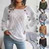 Women Autumn Winter Casual Square Neck Button Fried Dough Twist Knit Pullover Sweater