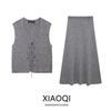 Fashion Style 2024 Autumn New Women's Bow Tie Knitting Vest Sleeveless Cardigan Mid-Waist Skirt 05745587812