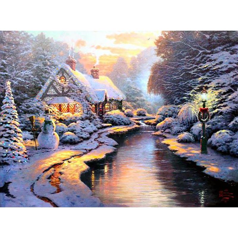 5D Diy Diamond Painting Cross Stitch Kit Snow Scenic Diamond Embroidery Landscape Mosaic Cross Stitch Wall Art Home Decor Gift