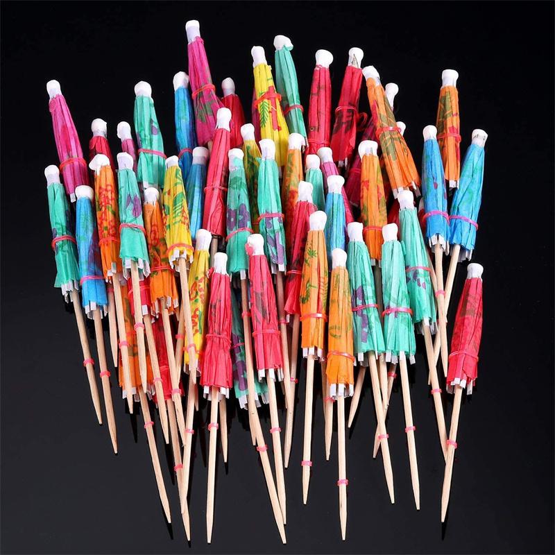 50Pcs Drink Fruit Cake Sticks Mini Umbrella Paper Cocktail Parasols Wedding Decoration Baby Birthday Party Supplies