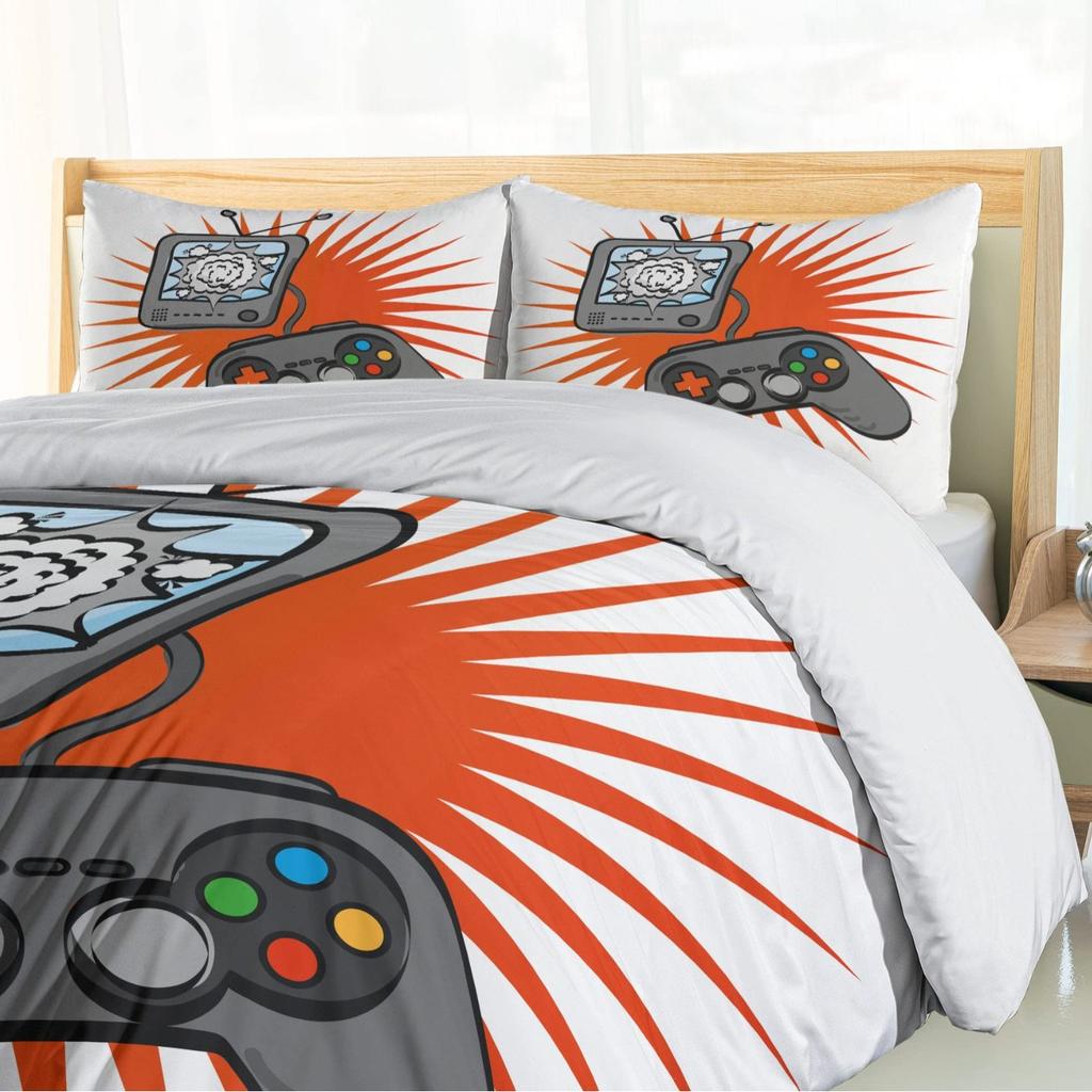 Gamepad Three-Piece Quilt Cover Digital Printing Bedding Set Game Theme Bed Cover