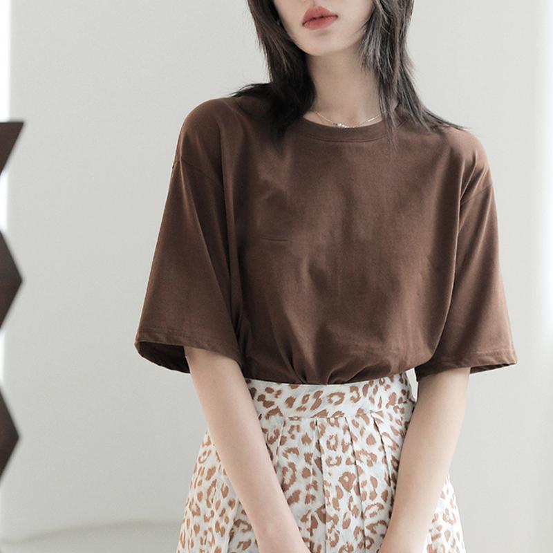 Hirsionsan базовая хлопковая футболка женские летние новые свободные однотонные футболки 16 цветов повседневные свободные простые футболки женские корейские женские топы с круглым вырезом