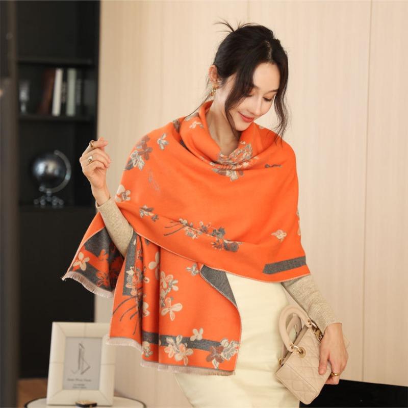 Elegant Imitation Cashmere Scarf Women's Autumn and Winter New Geranium Jacquard Shawl Versatile Thickened Warm Scarf