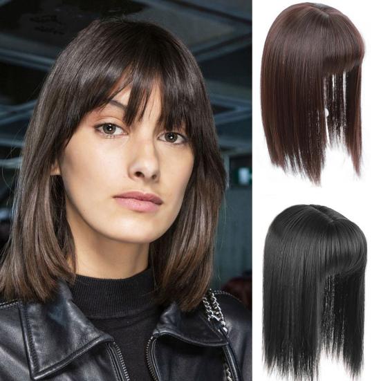 Женский длинный прямой парик с воздушной челкой, высокотемпературное волокно, естественный вид, гладкий парик, цельная замена головы