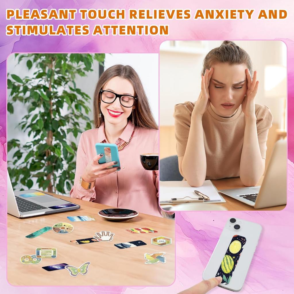 96 Pcs Sensory Stickers with 2 Textured Surfaces - Adhesive Fidget Strips for Anxiety Relief & ADHD Support, Includes Storage Box - for Office,