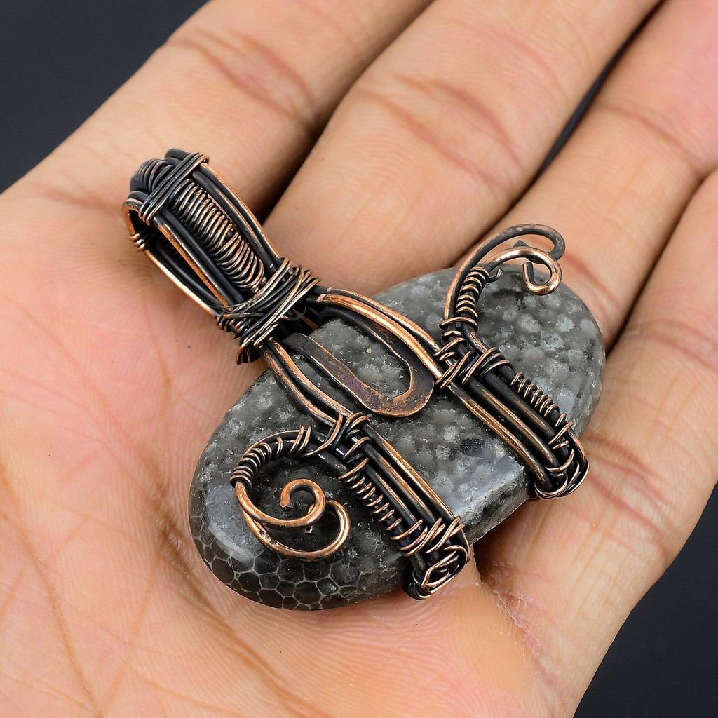Stingray Coral Pendant, 999 Copper Wire Wrapped Gemstone Jewelry, Handmade Pendant, For Mother Day