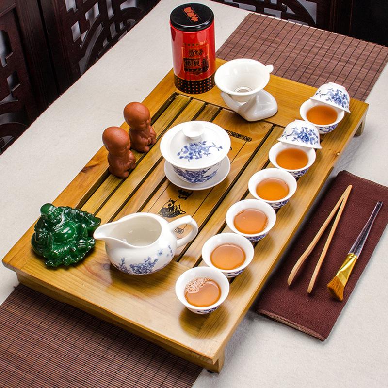 Китайский чайный сервиз, прозрачный термостойкий стеклянный чайный сервиз из массива дерева с подносом для чая кунг-фу.