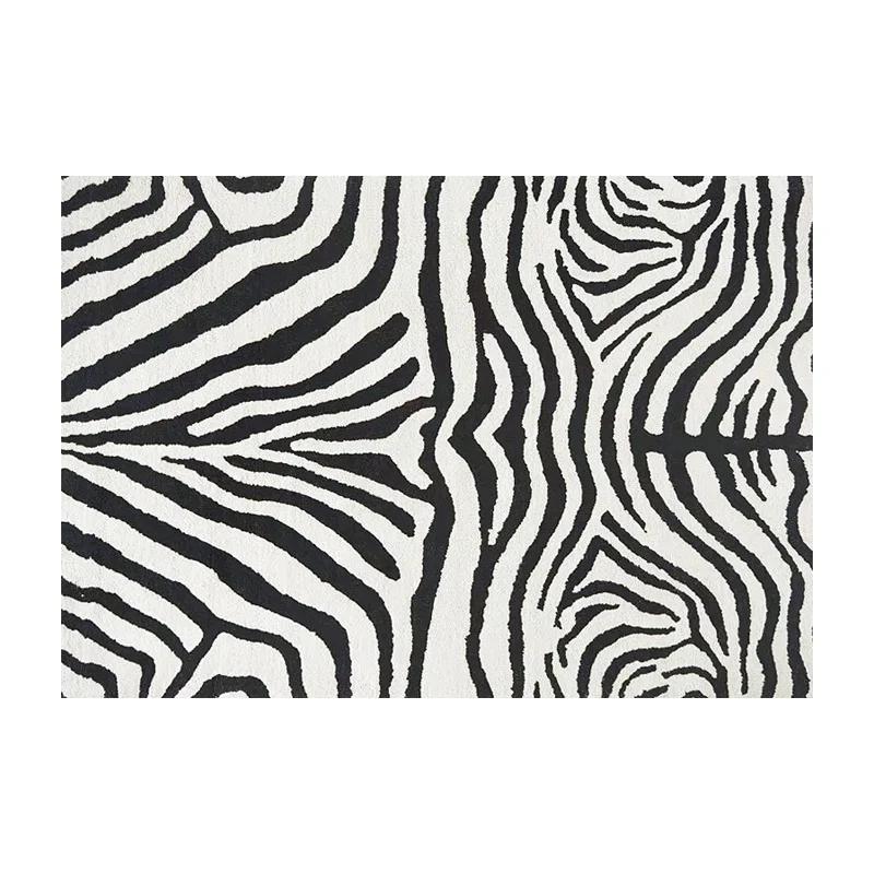 Nordic Black Stripe Plush Rug Non Slip Soft Carpet for Living Room Bedroom Bedside Study Area