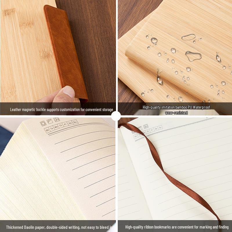 Personalized Bamboo Grain A5 Notebook with Magnetic Buckle - Thickened Pages and Logo Printing Available