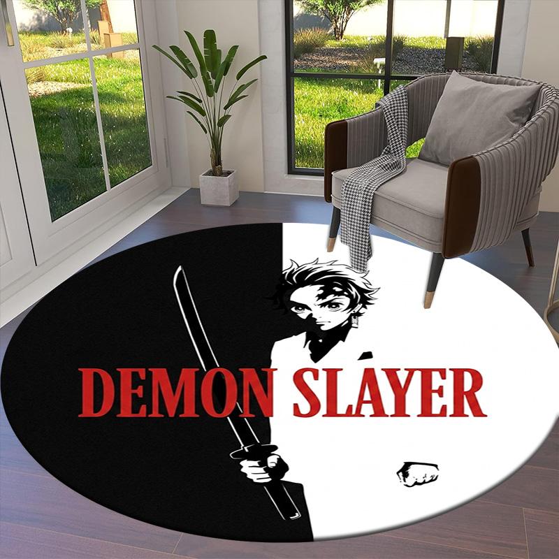 Коврик для пола Demon Slayer Kimetsu No Yaiba, круглый ковер, ковер для гостиной, спальни, дивана, игровой комнаты, нескользящий коврик