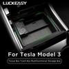For Tesla Model 3 Storage Box Car Central Armrest Flocking/ABS Storage Box Organizer Model3 2022 Hub Cover Bag Accessories