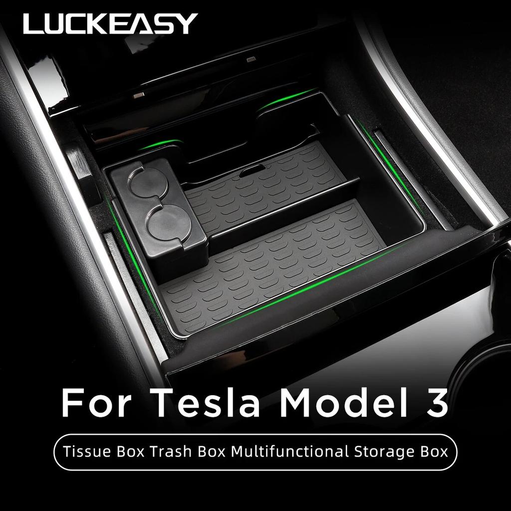 For Tesla Model 3 Storage Box Car Central Armrest Flocking/ABS Storage Box Organizer Model3 2022 Hub Cover Bag Accessories