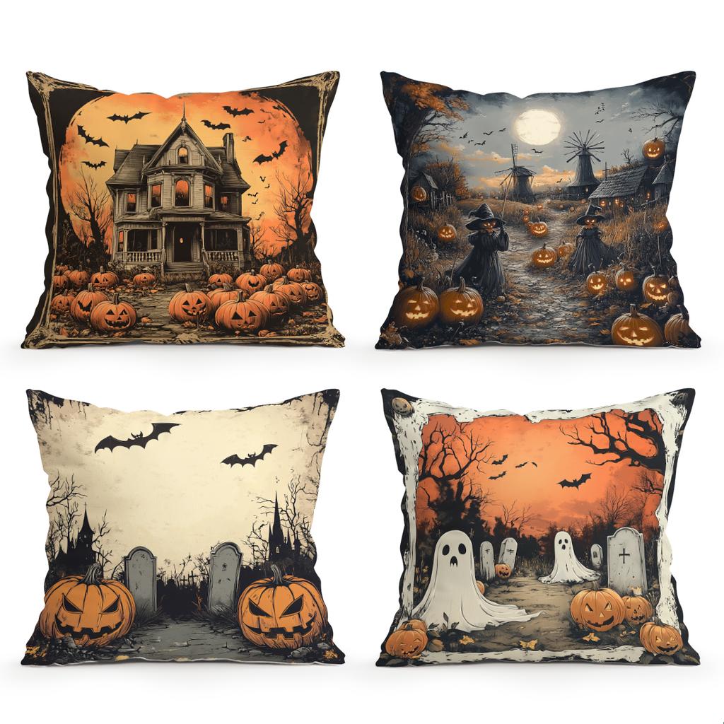 Наволочка для подушки 'Жуткая тыква' на Хэллоуин, с принтом, полиэстер 45x45 см, декоративная наволочка для диванной подушки, декор для дома